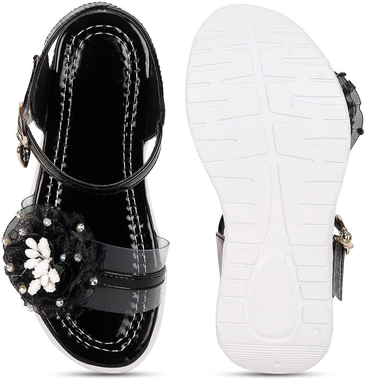 Image of Well Wear Velcro Strappy Sandals For Girls (Black , 3-3.5 Years)