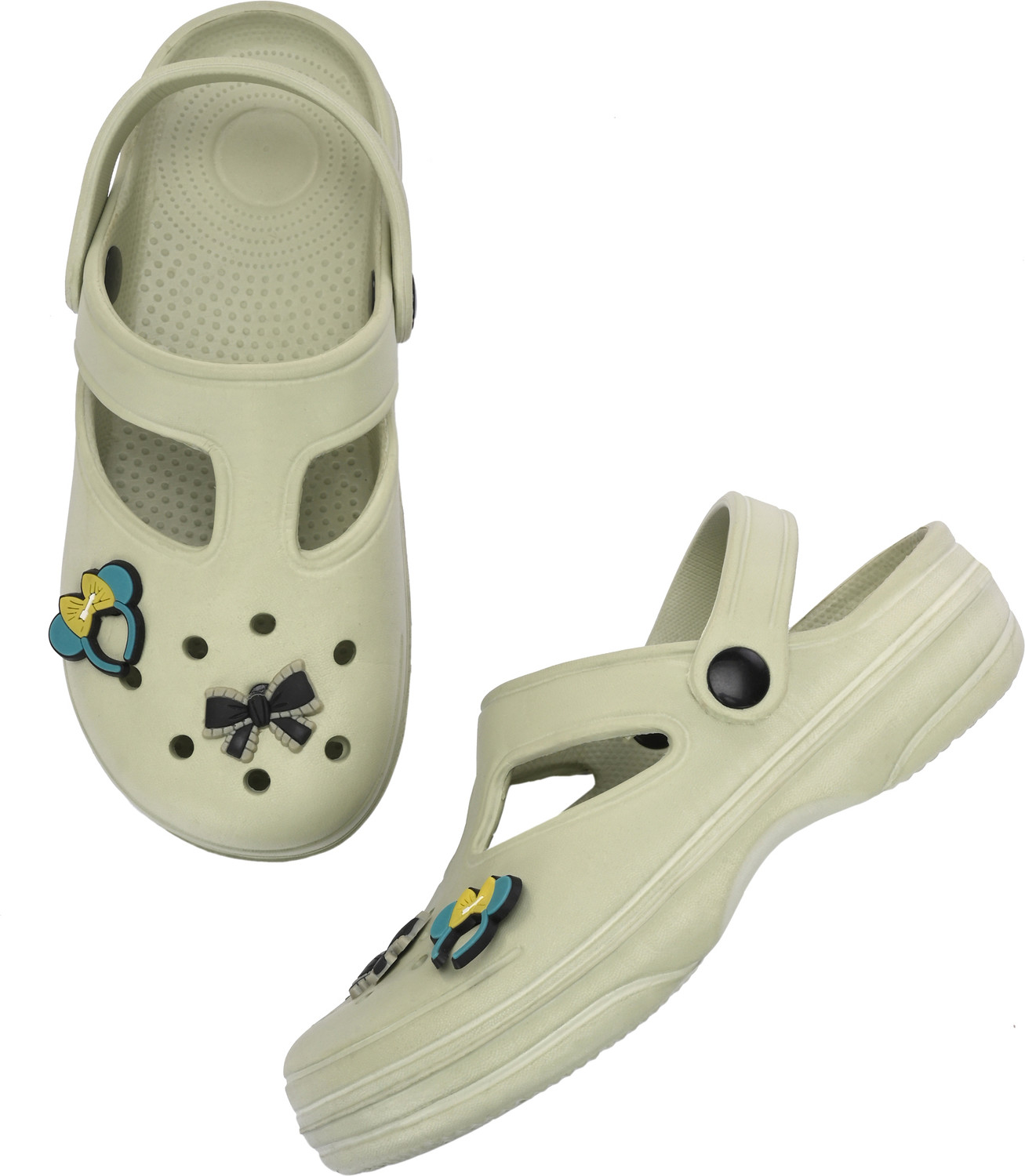 Image of Birde Buckle Clogs For Girls (Light Green , 9-10 Years)