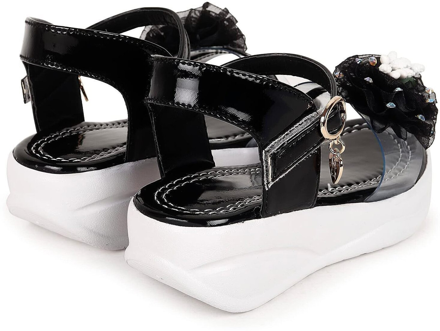 Image of Well Wear Velcro Strappy Sandals For Girls (Black , 3-3.5 Years)