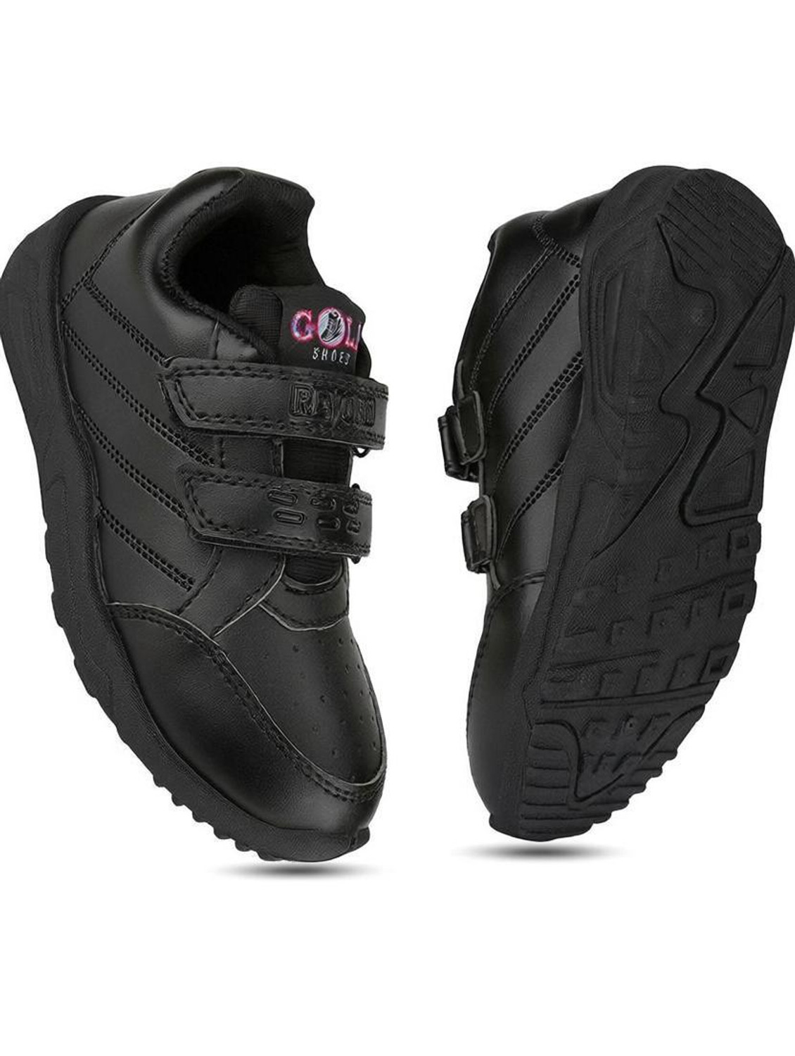 Image of Shoegears Velcro School Shoes For Boys & Girls (Black, 11-12 Years)