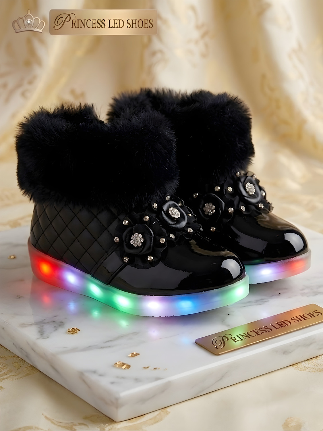 Image of BABYWALKX Velcro LED Shoes For Girls (Black, 0-3 Months)