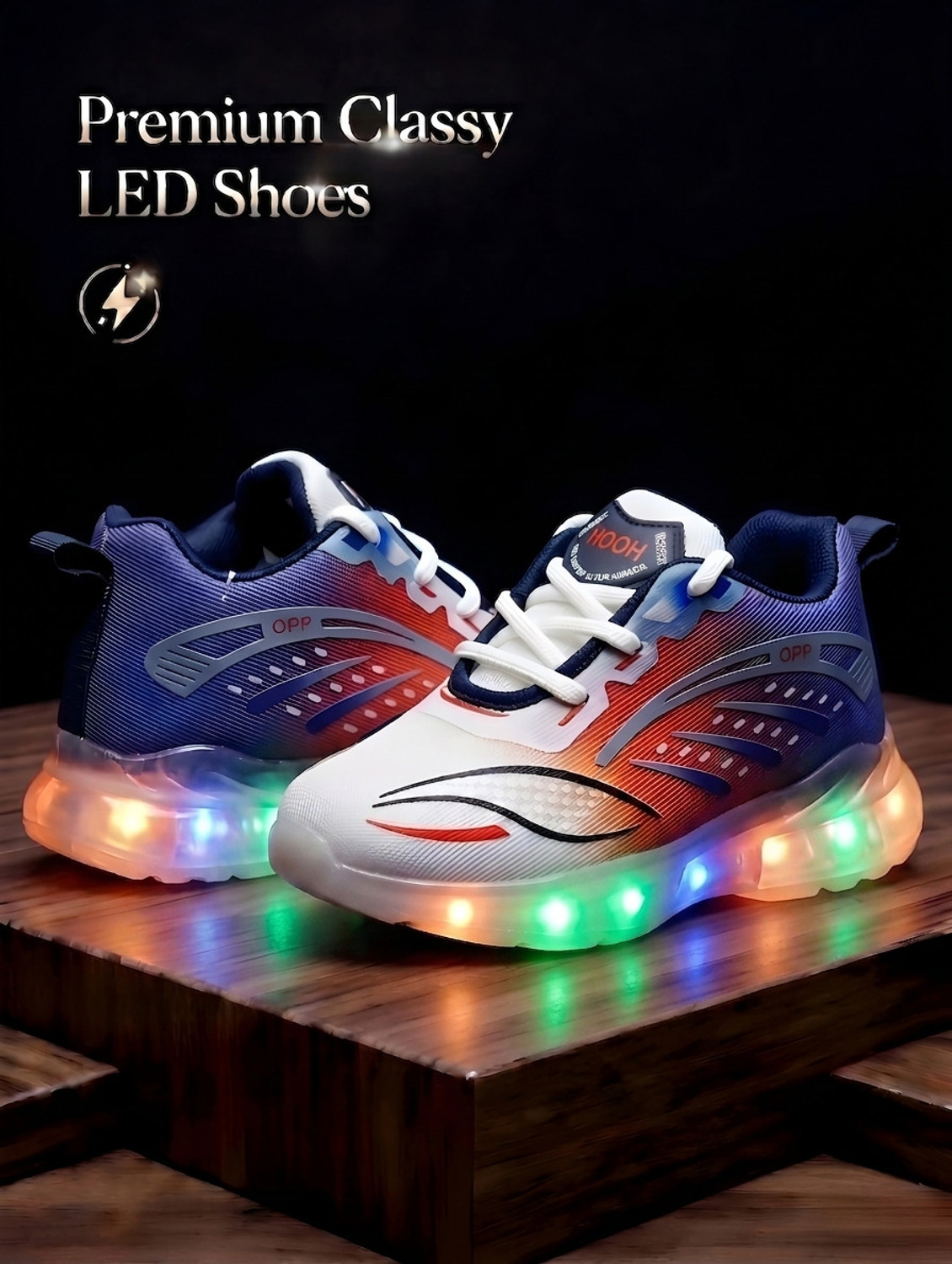 Image of BERSACHE Lace LED Shoes For Boys & Girls (White, 21-24 Months)