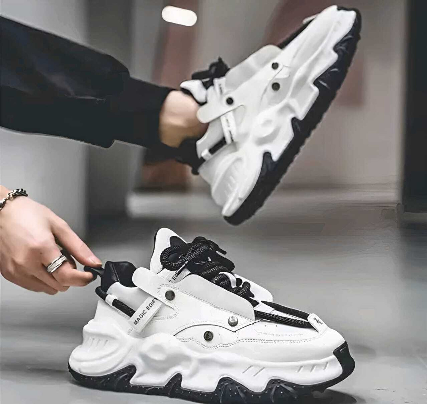Image of Posewalk Lace Sneakers For Boys (Black, 16 Years+)