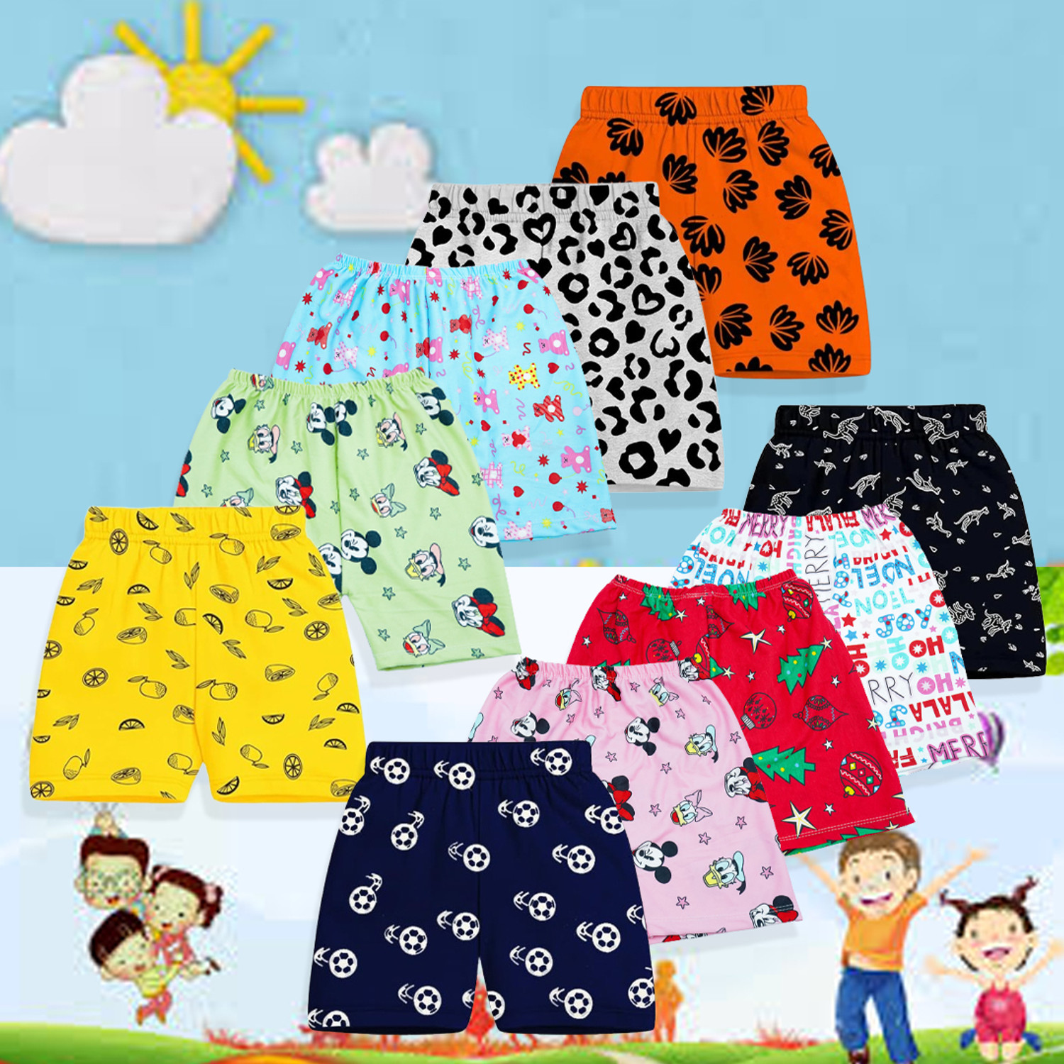 Image of HARGAR Short For Baby Boys & Baby Girls Casual Printed Cotton Blend (Multicolor, Pack of 10)