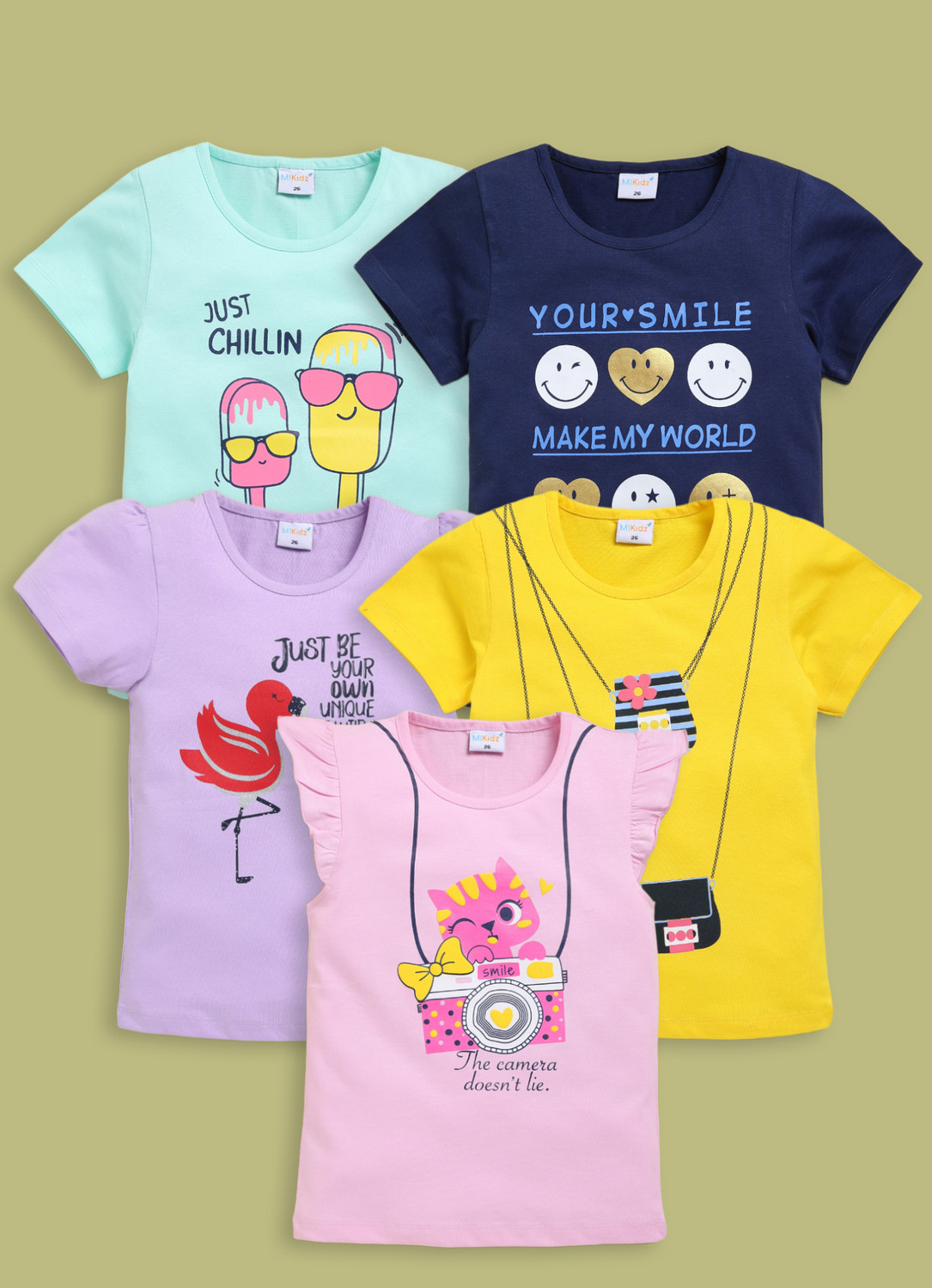 Image of TINY BINY Girls Printed Pure Cotton Regular T Shirt (Multicolor, Pack of 4)
