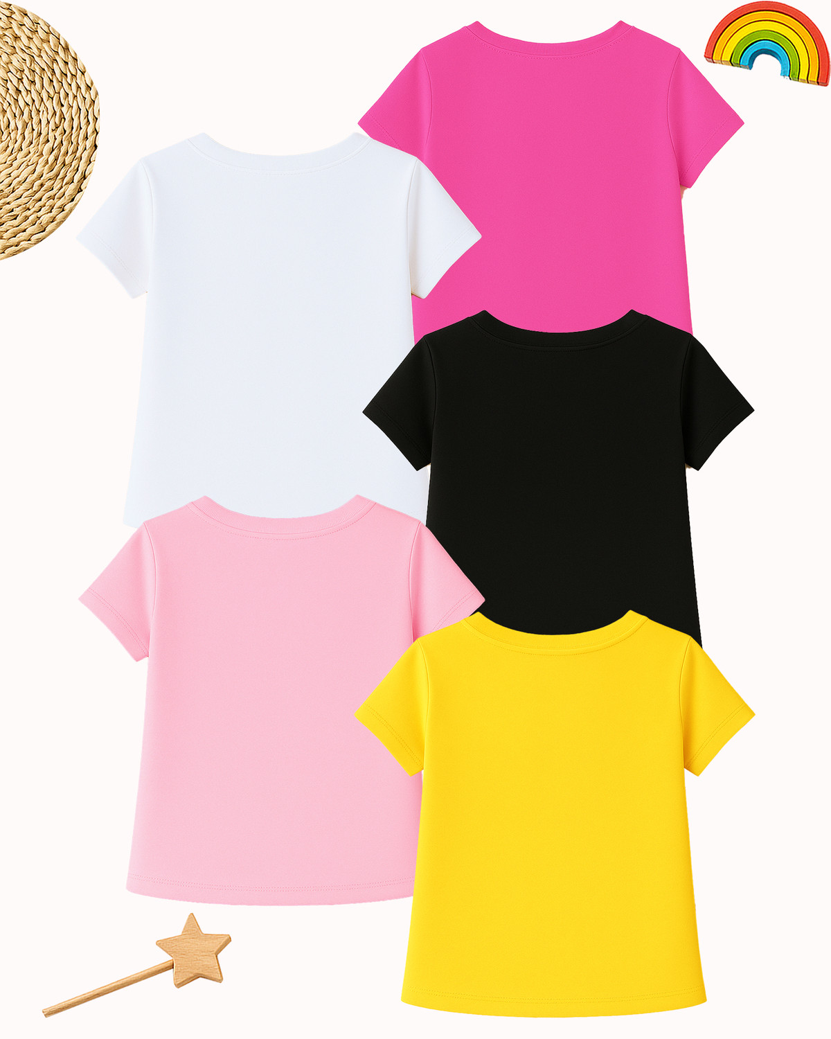 Image of Kuchipoo Girls Printed Cotton Blend Regular T Shirt (Multicolor, Pack of 5)