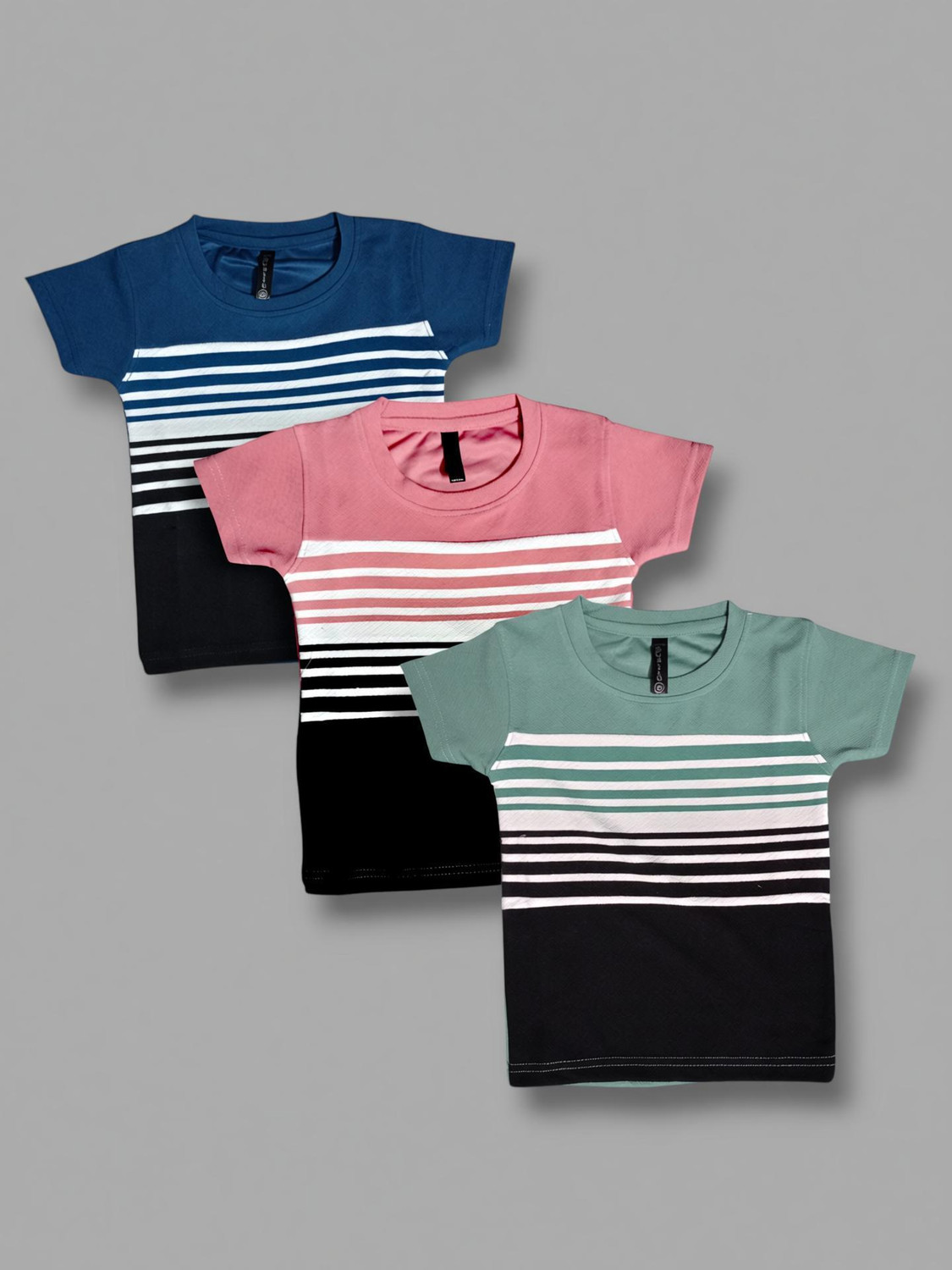 Image of Try This Boys Colorblock Cotton Blend Regular T Shirt (Black, Dark Blue, Pack of 1)