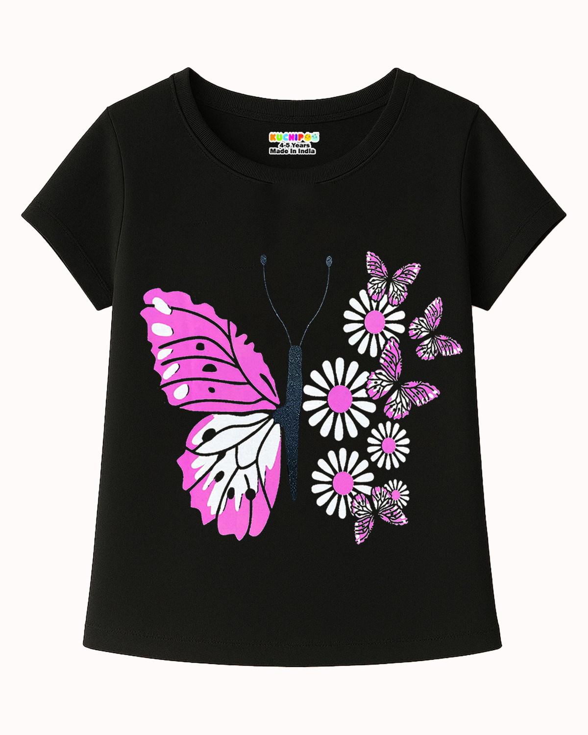 Image of Kuchipoo Girls Printed Cotton Blend Regular T Shirt (Multicolor, Pack of 5)