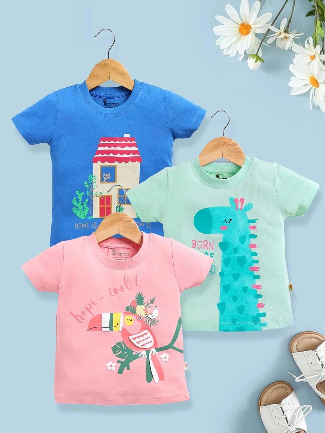 Image of TINY BINY Girls Printed Pure Cotton Regular T Shirt (Multicolor, Pack of 4)