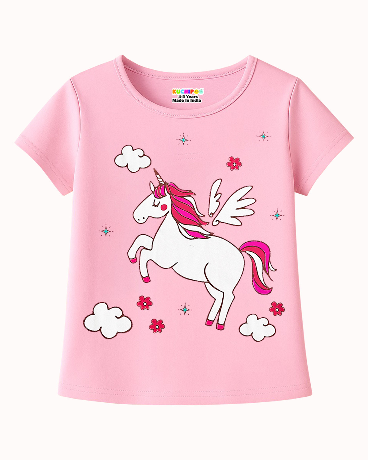 Image of Kuchipoo Girls Printed Cotton Blend Regular T Shirt (Multicolor, Pack of 5)