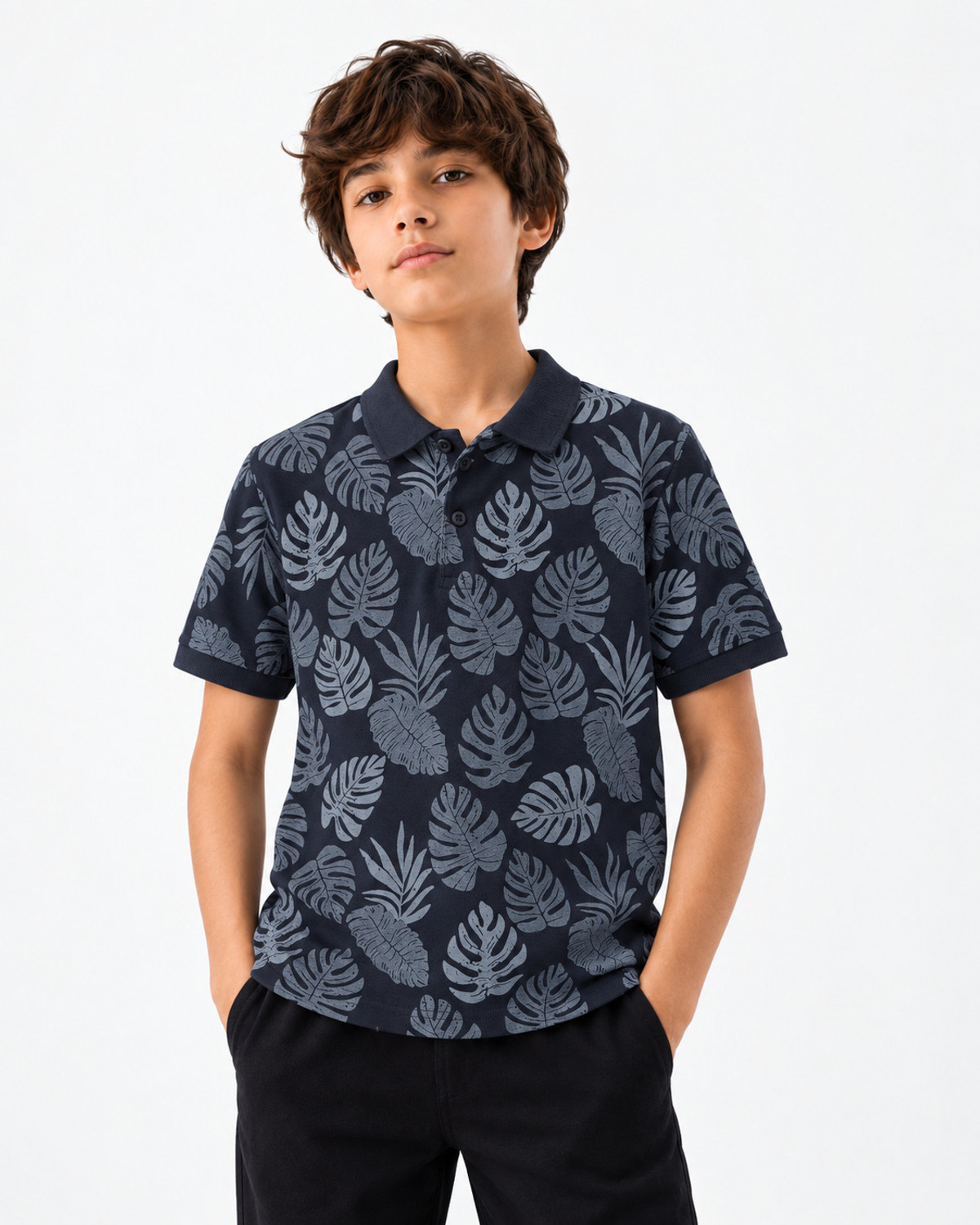 Image of Try This Boys Colorblock Cotton Blend Regular T Shirt (Black, Dark Blue, Pack of 1)