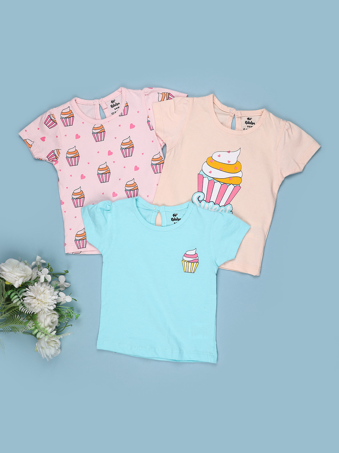 Image of TINY BINY Girls Printed Pure Cotton Regular T Shirt (Multicolor, Pack of 4)