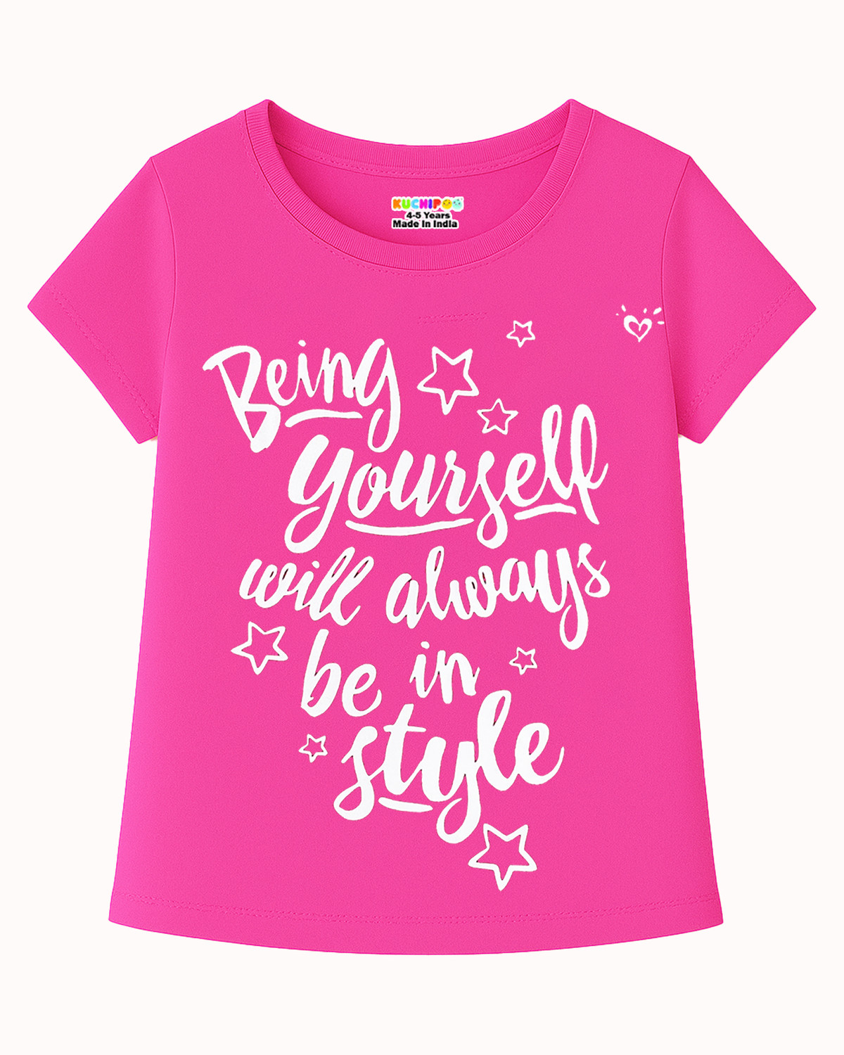 Image of Kuchipoo Girls Printed Cotton Blend Regular T Shirt (Multicolor, Pack of 5)