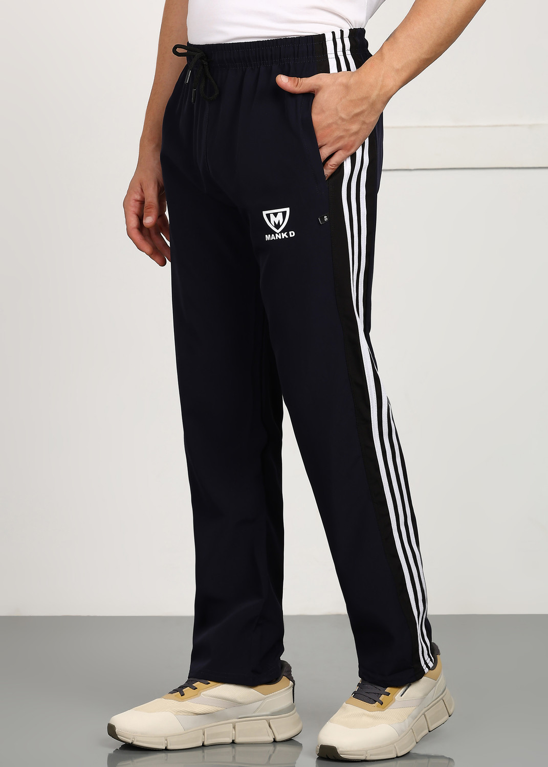 Image of Rathai Men Striped Dark Blue Track Pants