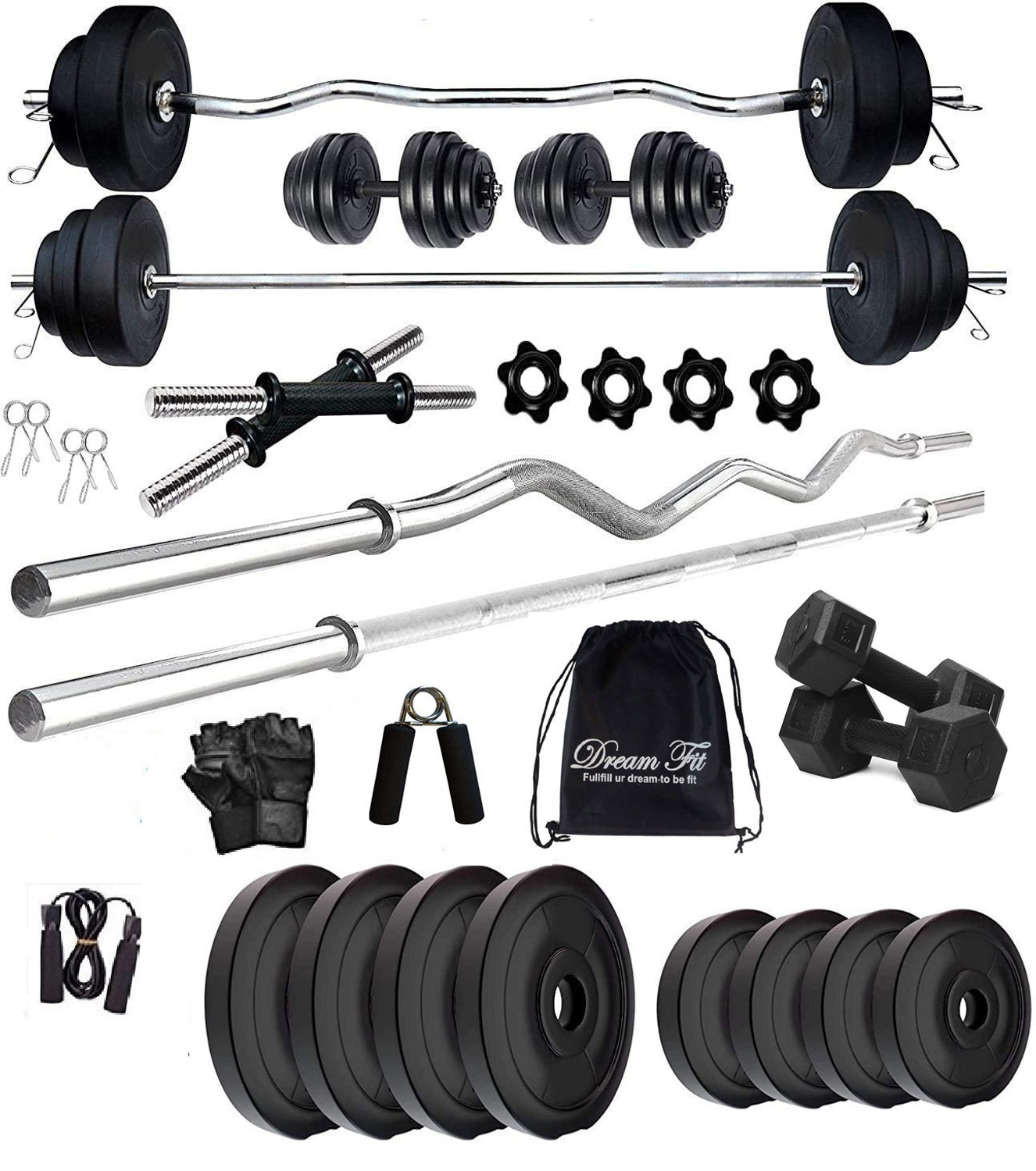 Image of SPIXT 30 kg 30KG PVC Home & Gym Combo 3ft Curl Rod Adjustable Dumbbell Home Gym Combo