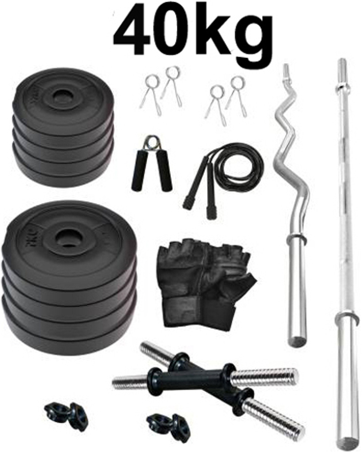 Image of BELLATRIX X 0.4 kg 40KG PVC Weight Set with Dumbbell Rods, 3ft Straight Rod & Acc Gym Home Gym Combo