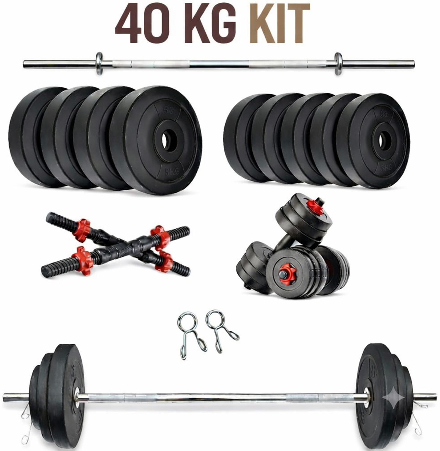 Image of PKN FIT 20KG Dumbbell Combo Kit with 3FT Rod, Skipping Rope & Gloves Fitness Accessory Kit Kit