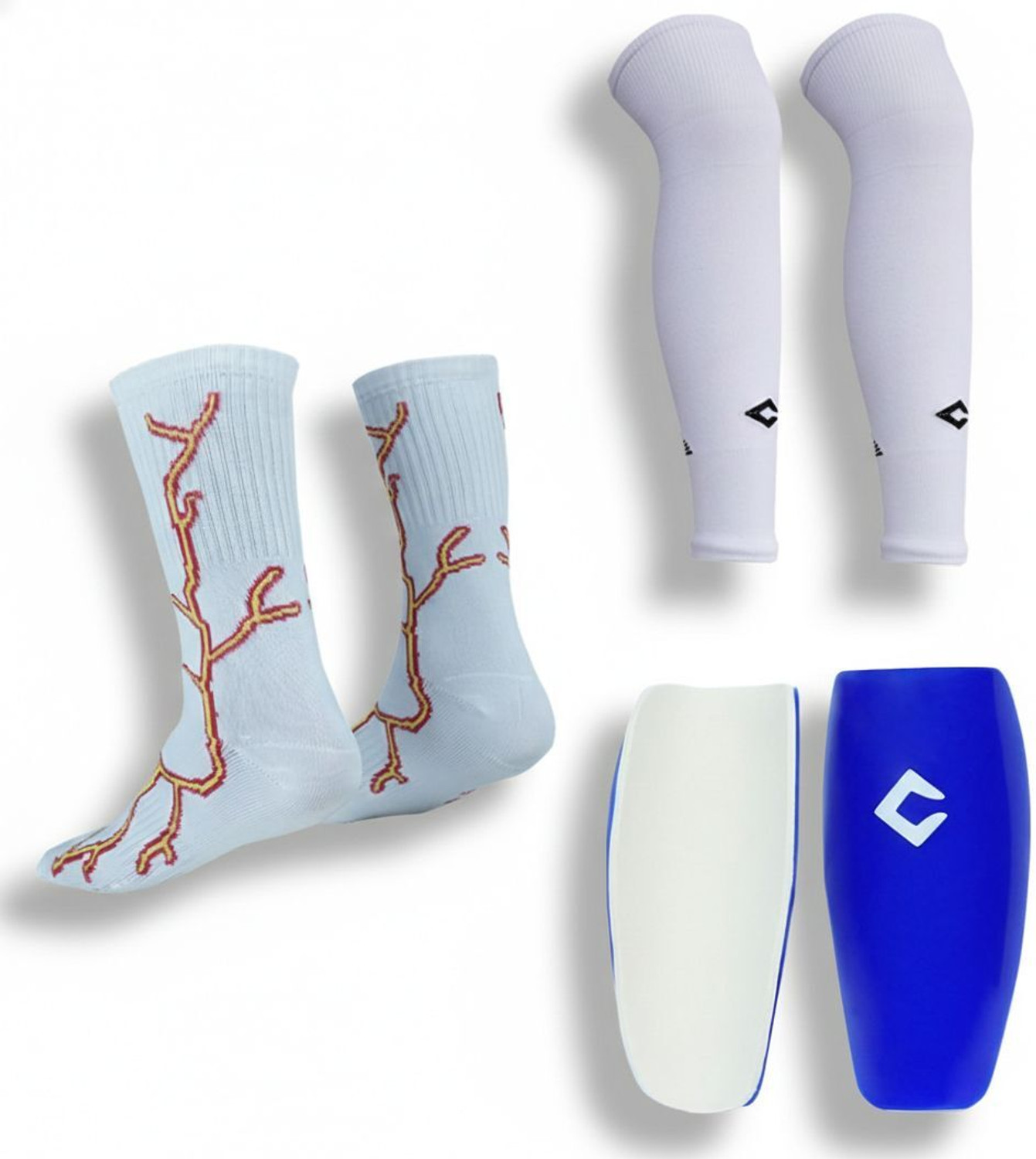 Image of Triangles Sports Hosiery Football Socks Combo with Shin Guard, Leg Sleeve & Shin Guard Supporter Football Kit