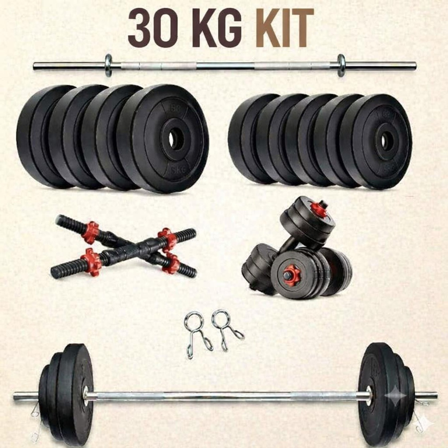 Image of JASMINE FITNESS 20KG Dumbbell Plate Set with 3FT Straight Rod & Accessories Fitness Accessory Kit Kit