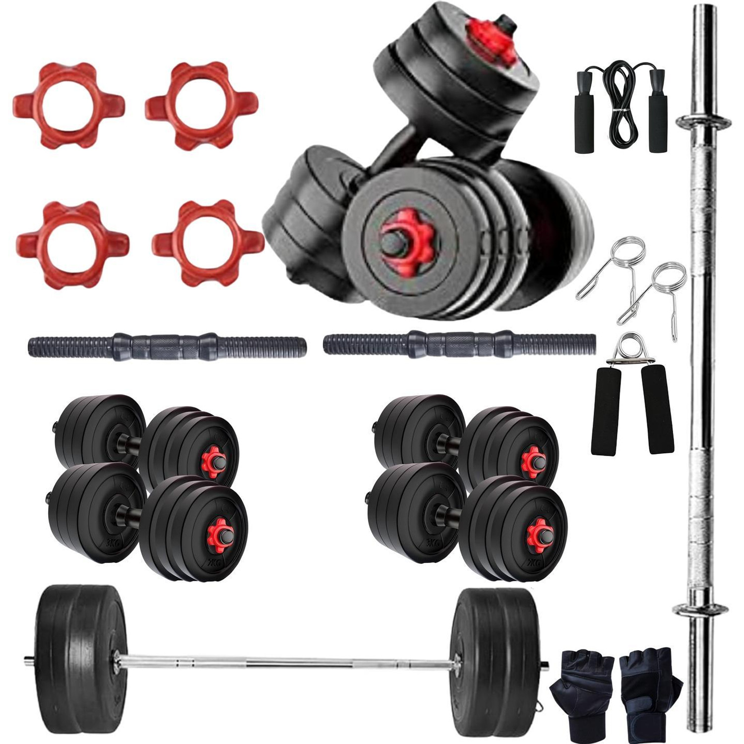Image of AKTIV 30 kg 30KG Dumbbell Plate Set with 3FT Straight Rod & Accessories NEW 153 Home Gym Combo