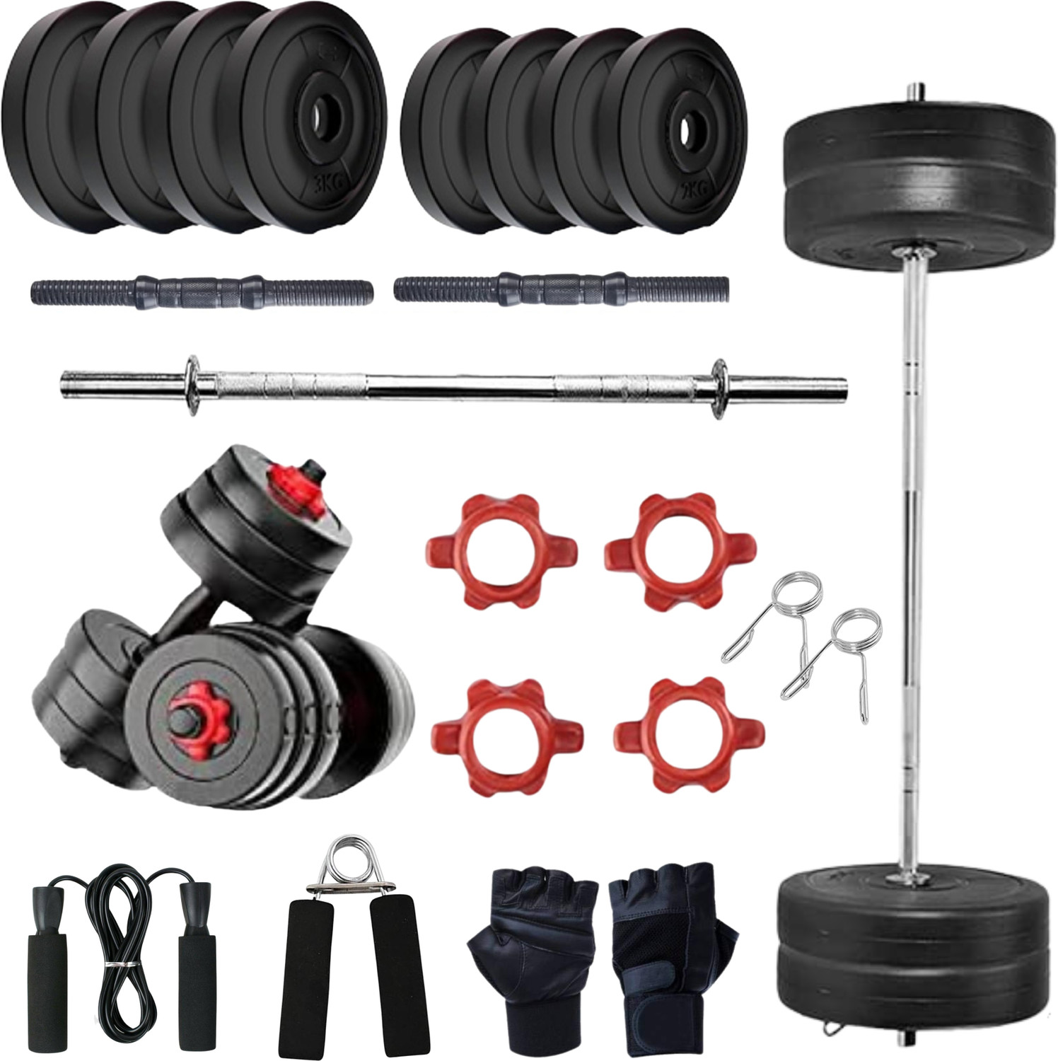 Image of JASMINE FITNESS 50 kg 50KG Home Gym Dumbbell Plate Set with 3FT Straight Rod & Accessories Home Gym Combo
