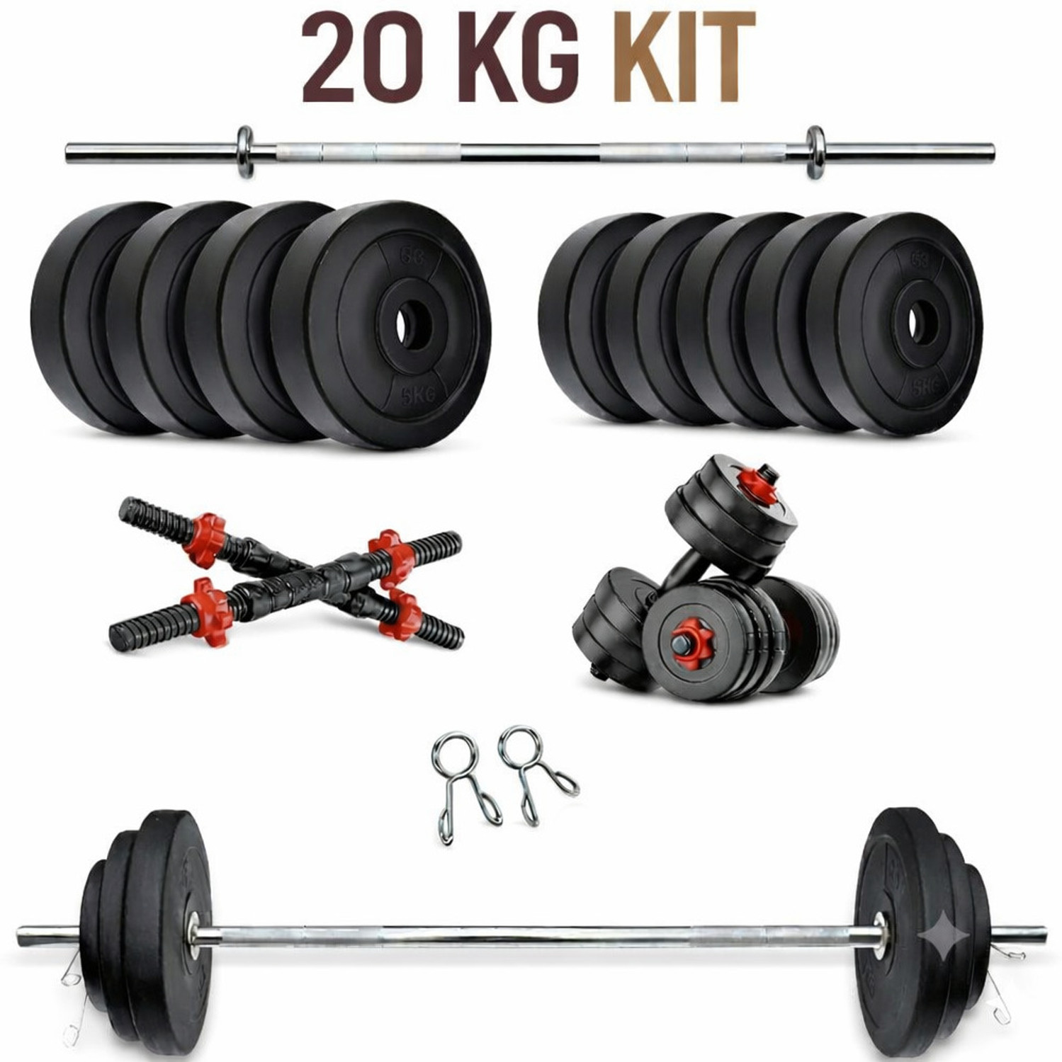 Image of PKN FIT 20KG Dumbbell Combo Kit with 3FT Rod, Skipping Rope & Gloves Fitness Accessory Kit Kit