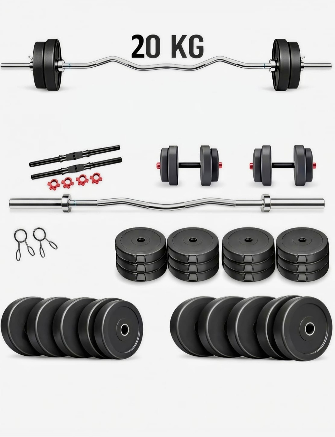 Image of POWER FITNESS 22 kg 20KG FITNESS KIT+ 3Ft. (Curl ) BARBELL & FITNESS ACCESSORIES Home Gym Combo