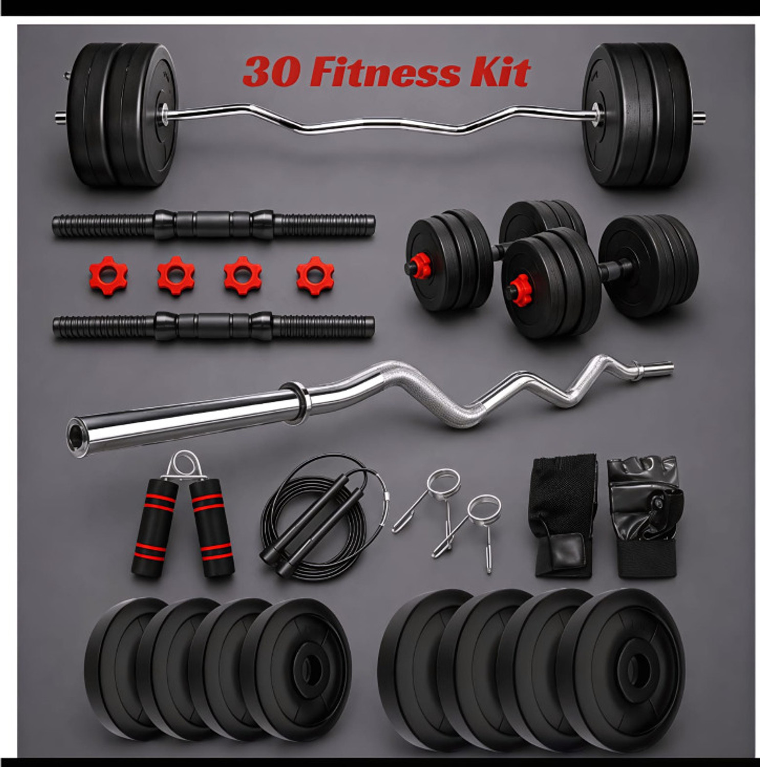 Image of JMB 40kg-3ft curl rod+3ft straight rod+pvc plates+dumbbell rod 14inch+accessories Dumbbell Kit Kit