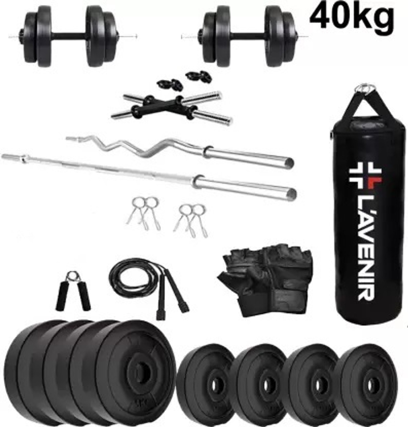Image of JASMINE FITNESS 40 kg 40KG Strength Training Dumbbell Plate Kit with 3FT Straight Rod & Accessories Home Gym Combo