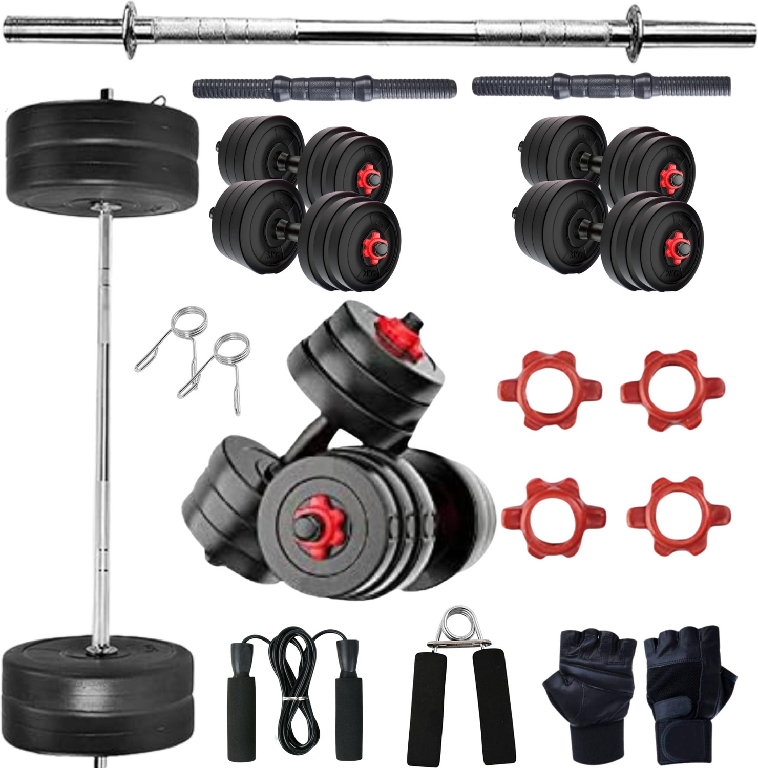 Image of JASMINE FITNESS 40 kg 40KG Strength Training Dumbbell Plate Kit with 3FT Straight Rod & Accessories Home Gym Combo