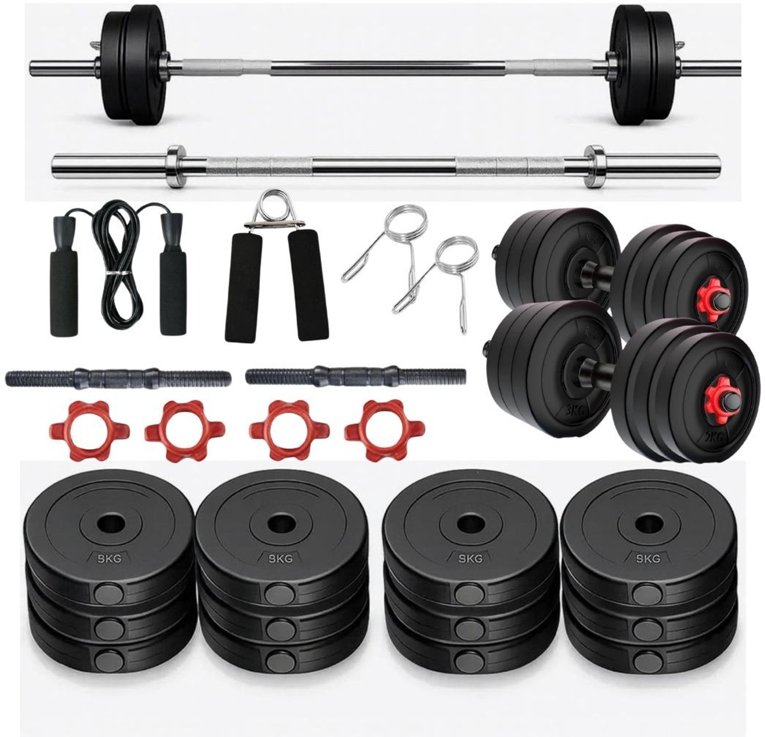 JASMINE FITNESS 30KG PVC Weight Set With 3 Feet Straight Barbell Rod Fitness Accessory Kit Kit - Image 1