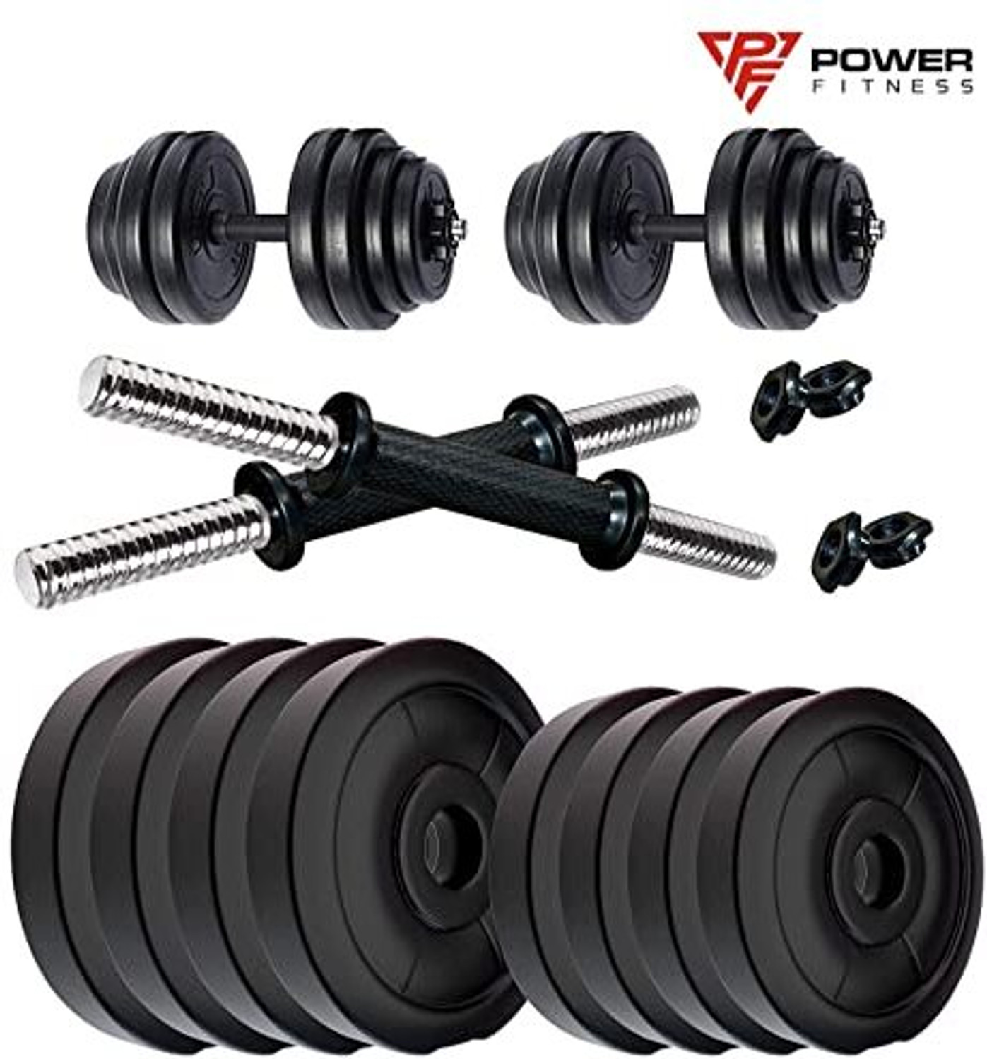 Image of POWER FITNESS 20kg PVC Weight with 2.5 kg 8 Plates + Dumbbell Rods Gym & Fitness Kit Fitness Accessory Kit Kit
