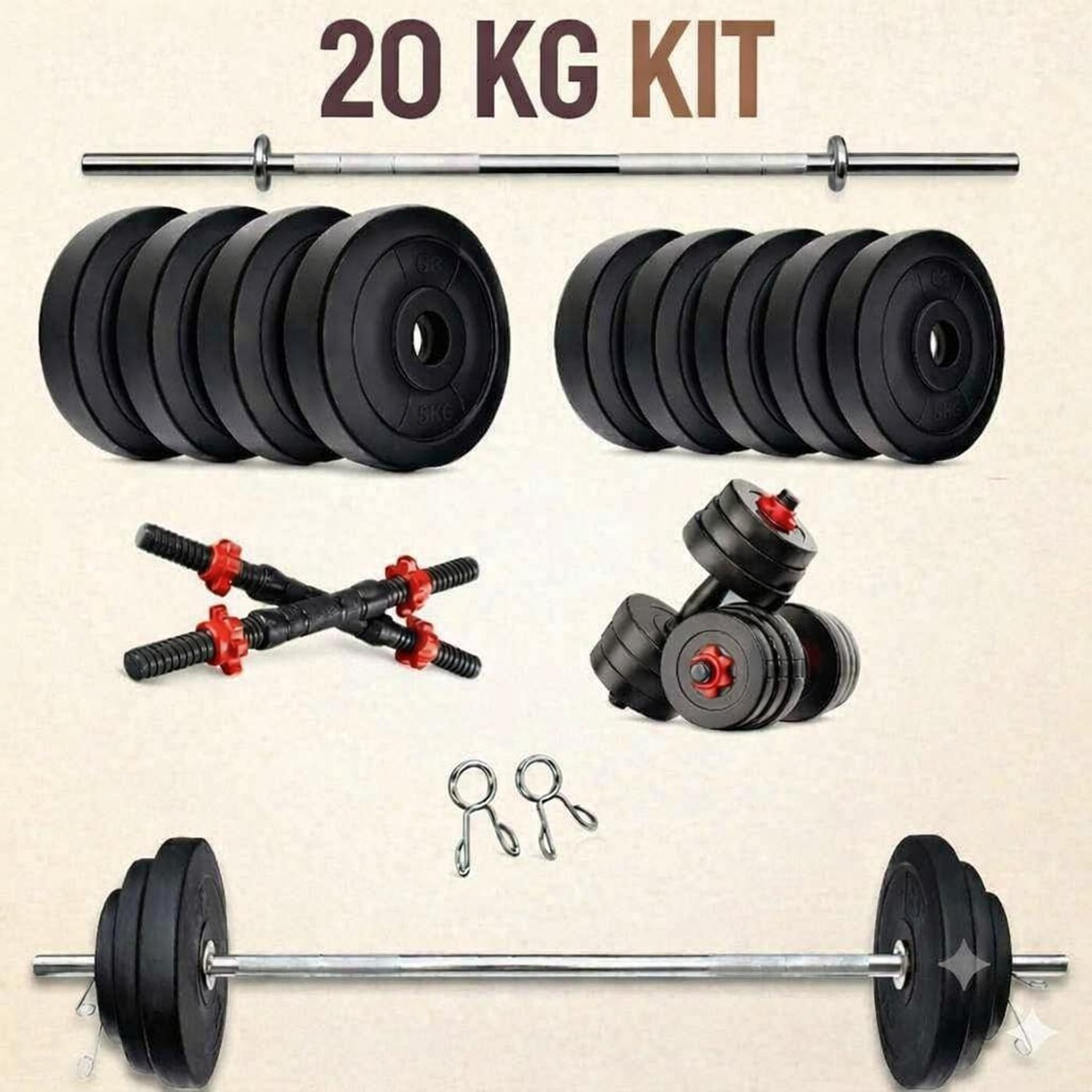 Image of JMB 40kg-3ft curl rod+3ft straight rod+pvc plates+dumbbell rod 14inch+accessories Dumbbell Kit Kit