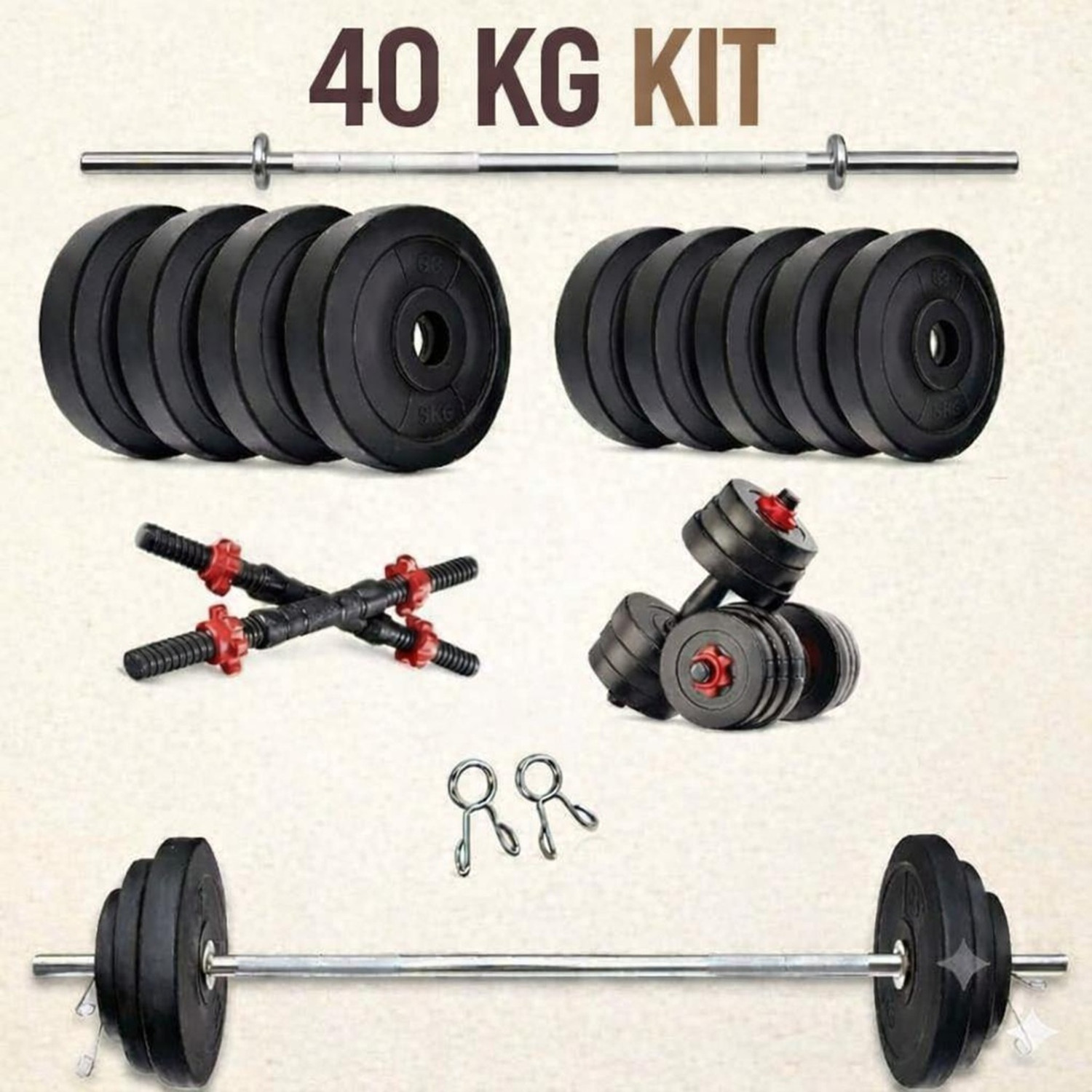 Image of JASMINE FITNESS 20KG Dumbbell Plate Set with 3FT Straight Rod & Accessories Fitness Accessory Kit Kit