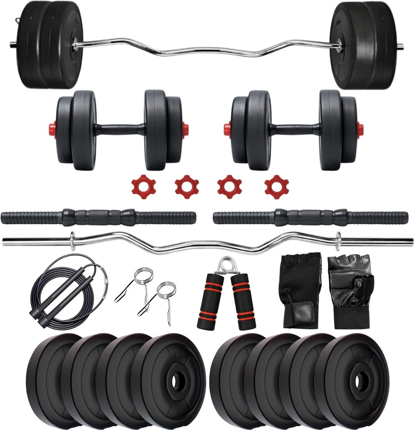 Image of JMB 40kg-3ft curl rod+3ft straight rod+pvc plates+dumbbell rod 14inch+accessories Dumbbell Kit Kit