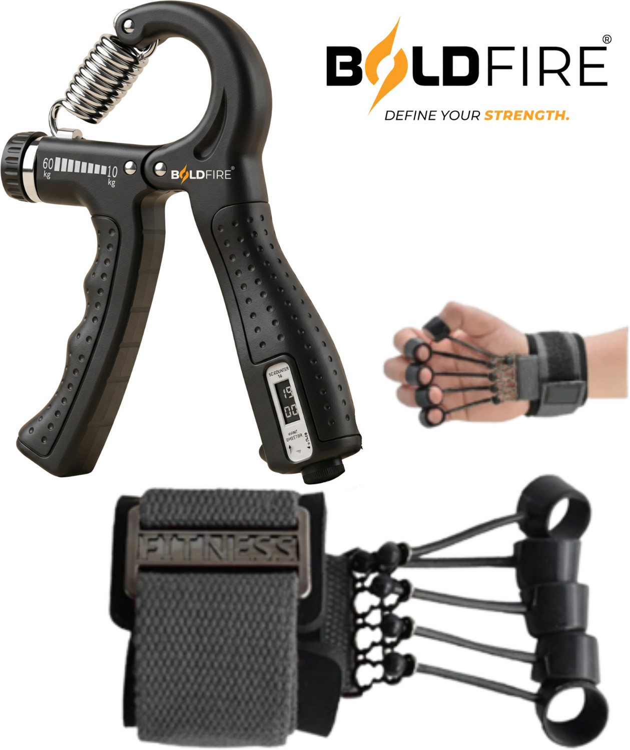 Image of iamalot Adjustable Strengthener With Counter | Gripper | Exerciser Hand Grip Fitness Accessory Kit Kit