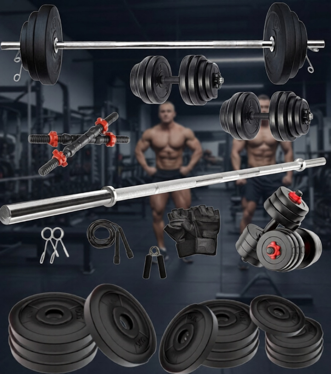 Image of BELLATRIX X 0.4 kg 20KG PVC Weight Set with Dumbbell Rods, 3ft Straight Rod & Acc Gym Home Gym Combo