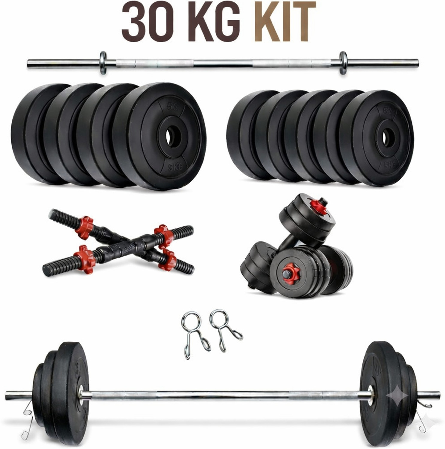 Image of PKN FIT 20KG Dumbbell Combo Kit with 3FT Rod, Skipping Rope & Gloves Fitness Accessory Kit Kit