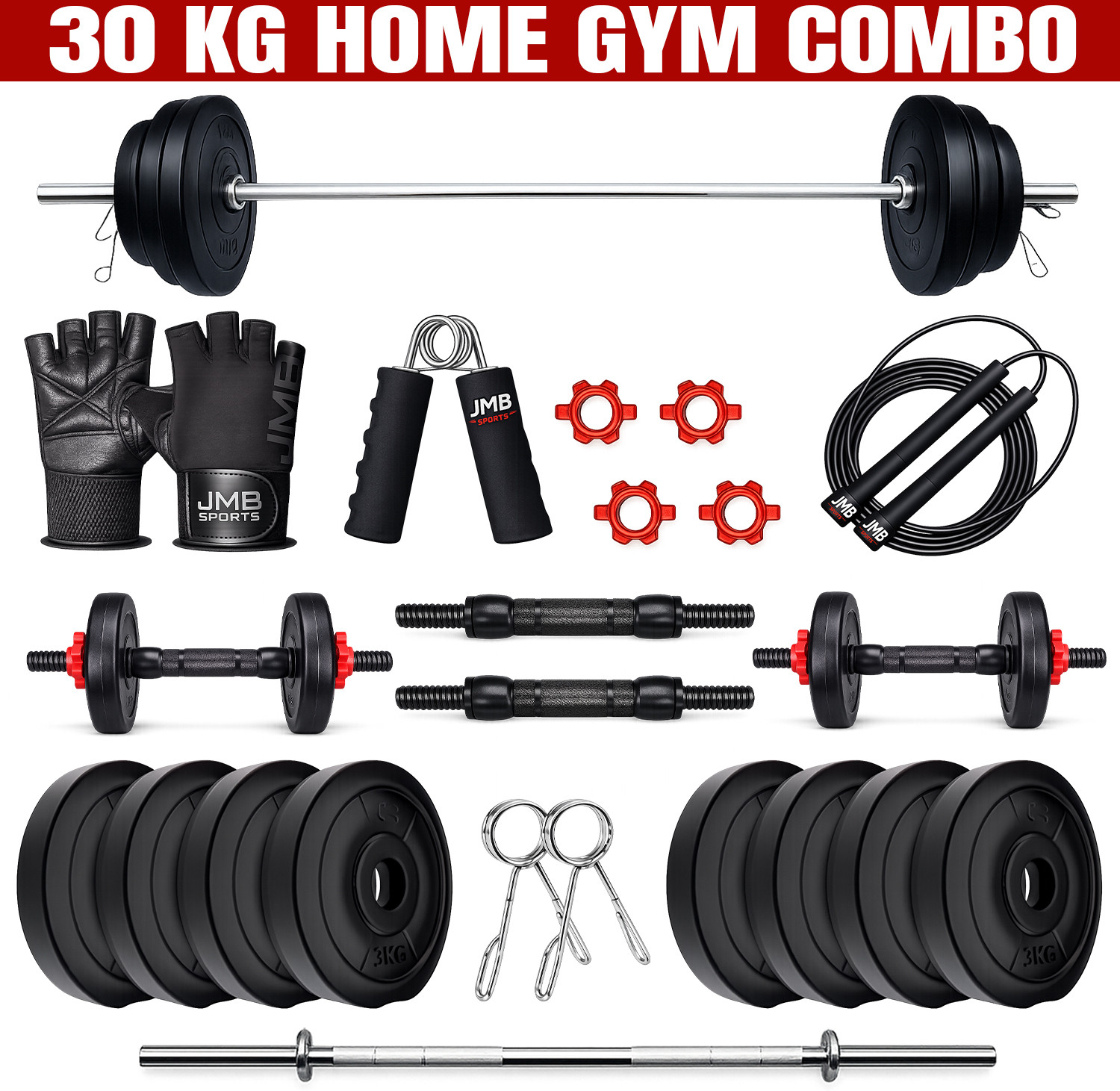 Image of JASMINE FITNESS 40 kg 40KG Strength Training Dumbbell Plate Kit with 3FT Straight Rod & Accessories Home Gym Combo