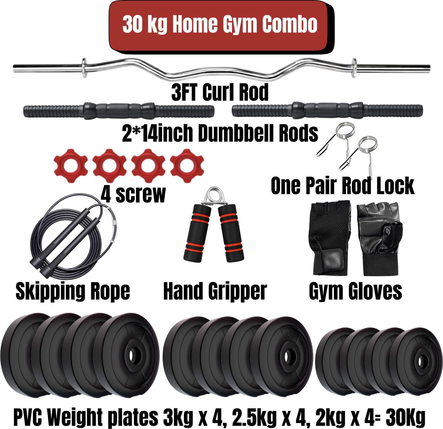 Image of SPIXT 30 kg 30KG PVC Home & Gym Combo 3ft Curl Rod Adjustable Dumbbell Home Gym Combo