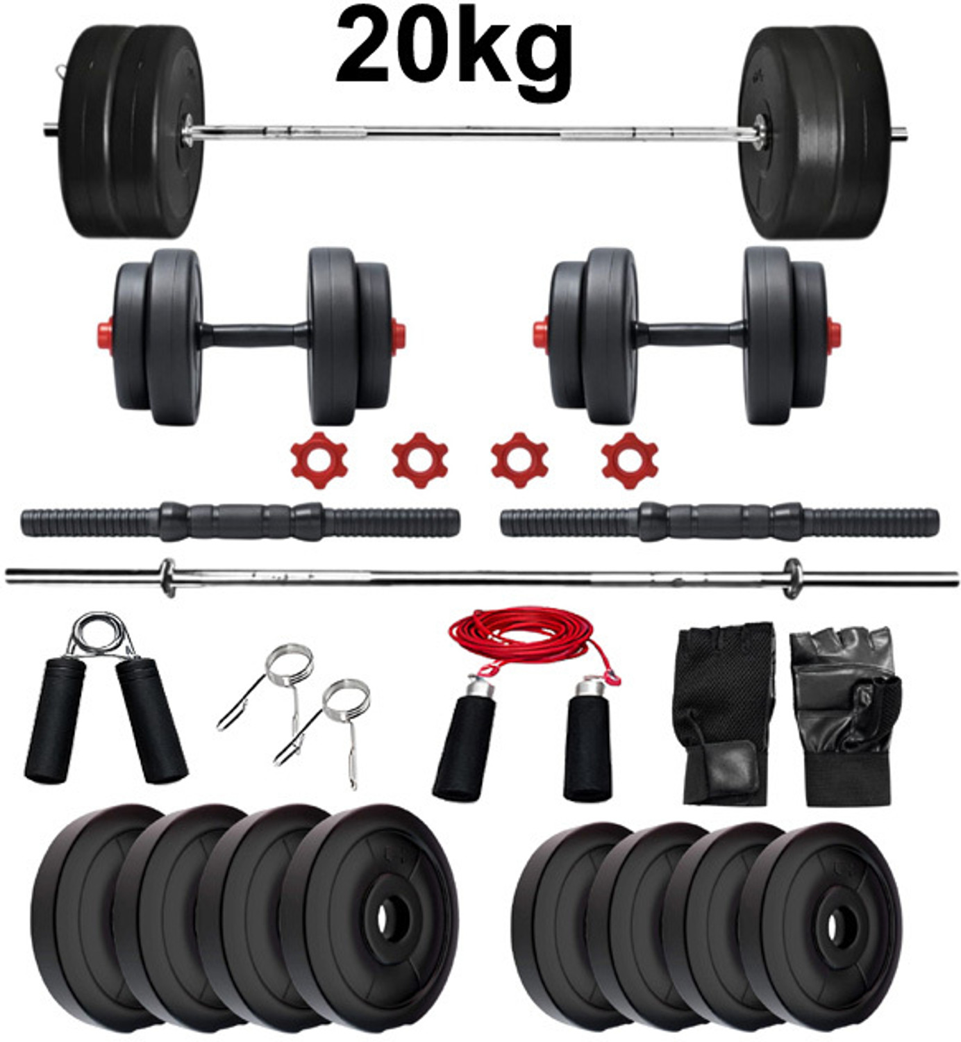 Image of JASMINE FITNESS 20KG Dumbbell Plate Set with 3FT Straight Rod & Accessories Fitness Accessory Kit Kit