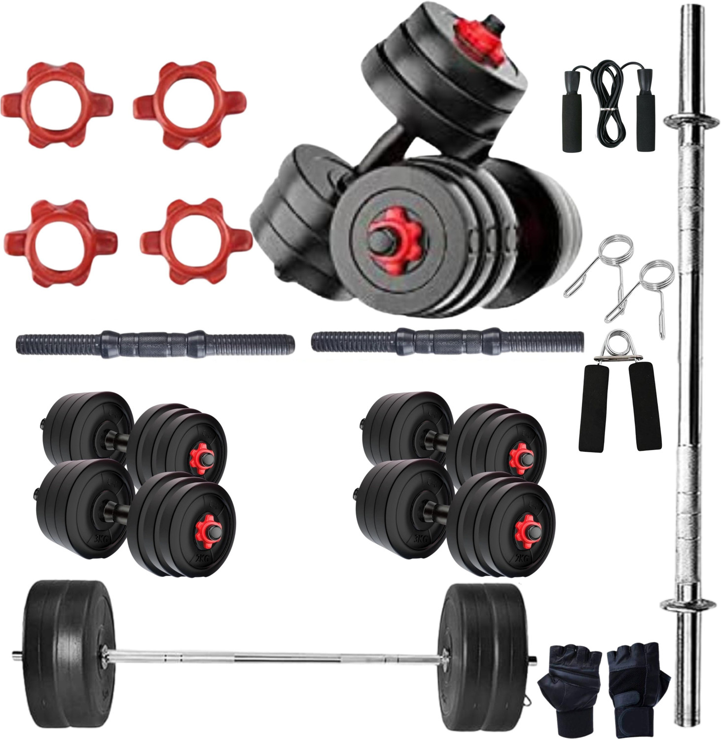 Image of JMB 40kg-3ft curl rod+3ft straight rod+pvc plates+dumbbell rod 14inch+accessories Dumbbell Kit Kit