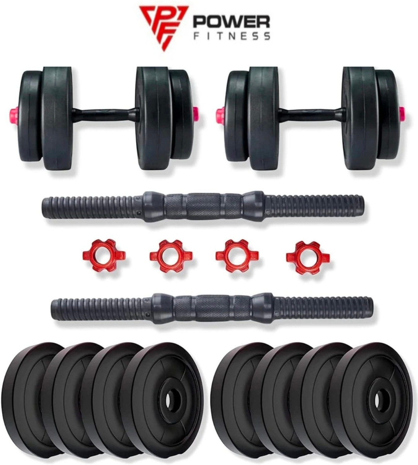 Image of POWER FITNESS 20Kg PVC Dumbbell KIT with dumble rods GYM & FITNESS KIT Fitness Accessory Kit Kit