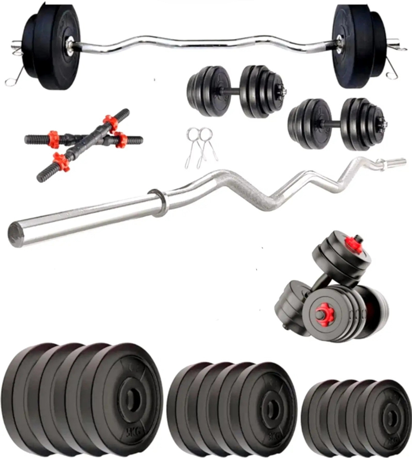 Image of JMB 40kg-3ft curl rod+3ft straight rod+pvc plates+dumbbell rod 14inch+accessories Dumbbell Kit Kit