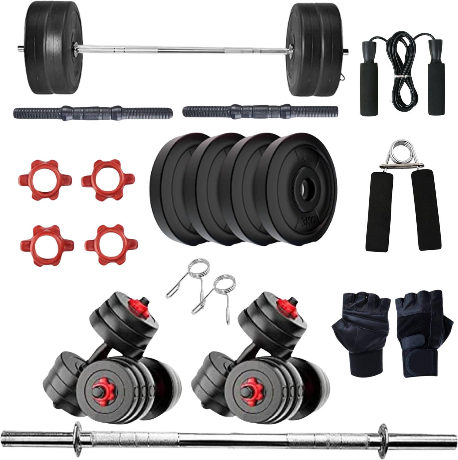 Image of JASMINE FITNESS 20KG Dumbbell Plate Set with 3FT Straight Rod & Accessories Fitness Accessory Kit Kit