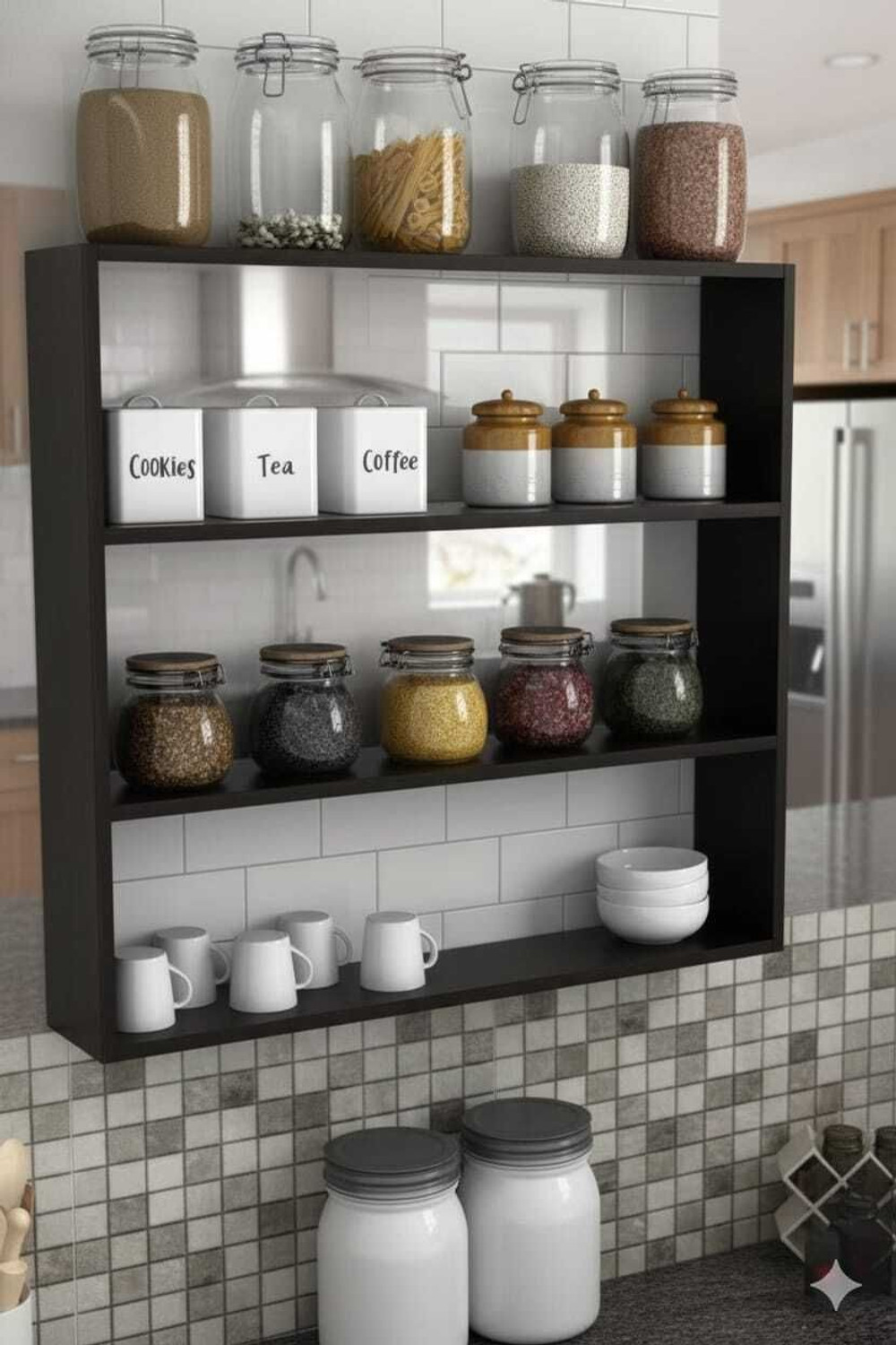 Image of Divysa Kitchen Unit 4 Door Wall Mounted Kitchen Cabinet with Mid 3 Shelf for Kitchen Engineered Wood Kitchen Cabinet (Finish Color - Black & White, DIY(Do-It-Yourself))