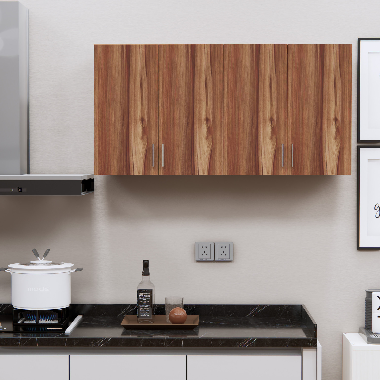 Image of Divysa Kitchen Unit 4 Door Wall Mounted Kitchen Cabinet with Mid 3 Shelf for Kitchen Engineered Wood Kitchen Cabinet (Finish Color - Black & White, DIY(Do-It-Yourself))
