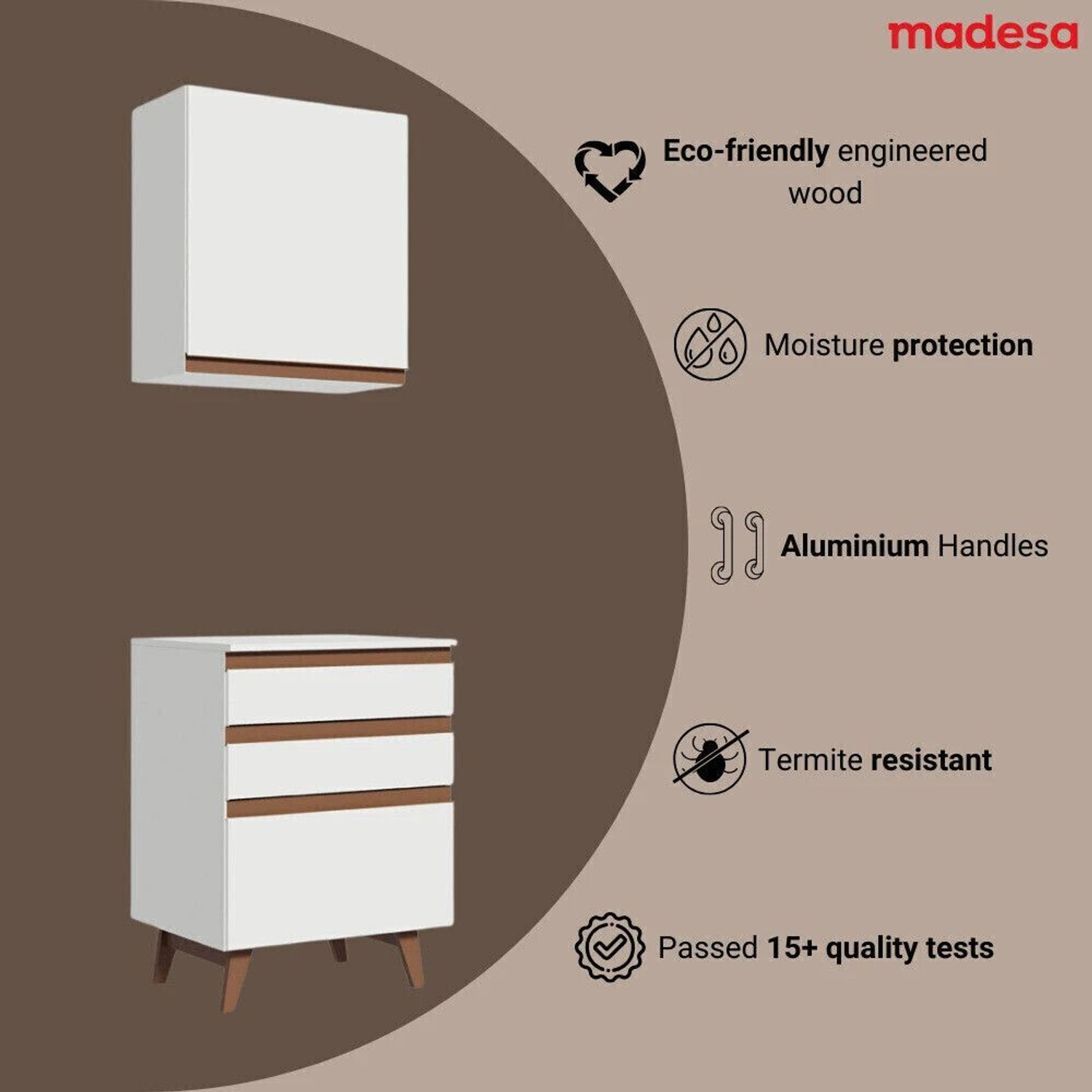 Image of Madesa Reims 60 cm Kit Engineered Wood Kitchen Cabinet (Finish Color - White, Knock Down)