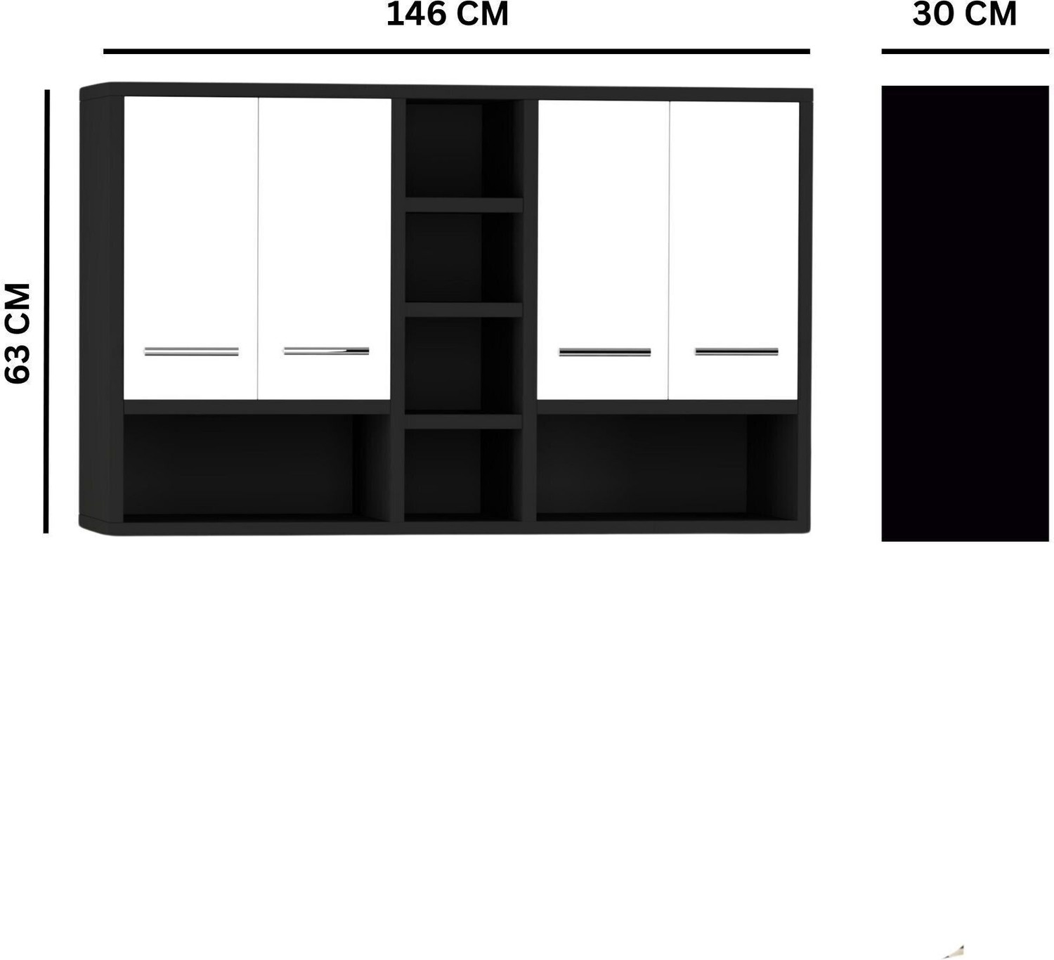 Image of Divysa Kitchen Unit 4 Door Wall Mounted Kitchen Cabinet with Mid 3 Shelf for Kitchen Engineered Wood Kitchen Cabinet (Finish Color - Black & White, DIY(Do-It-Yourself))