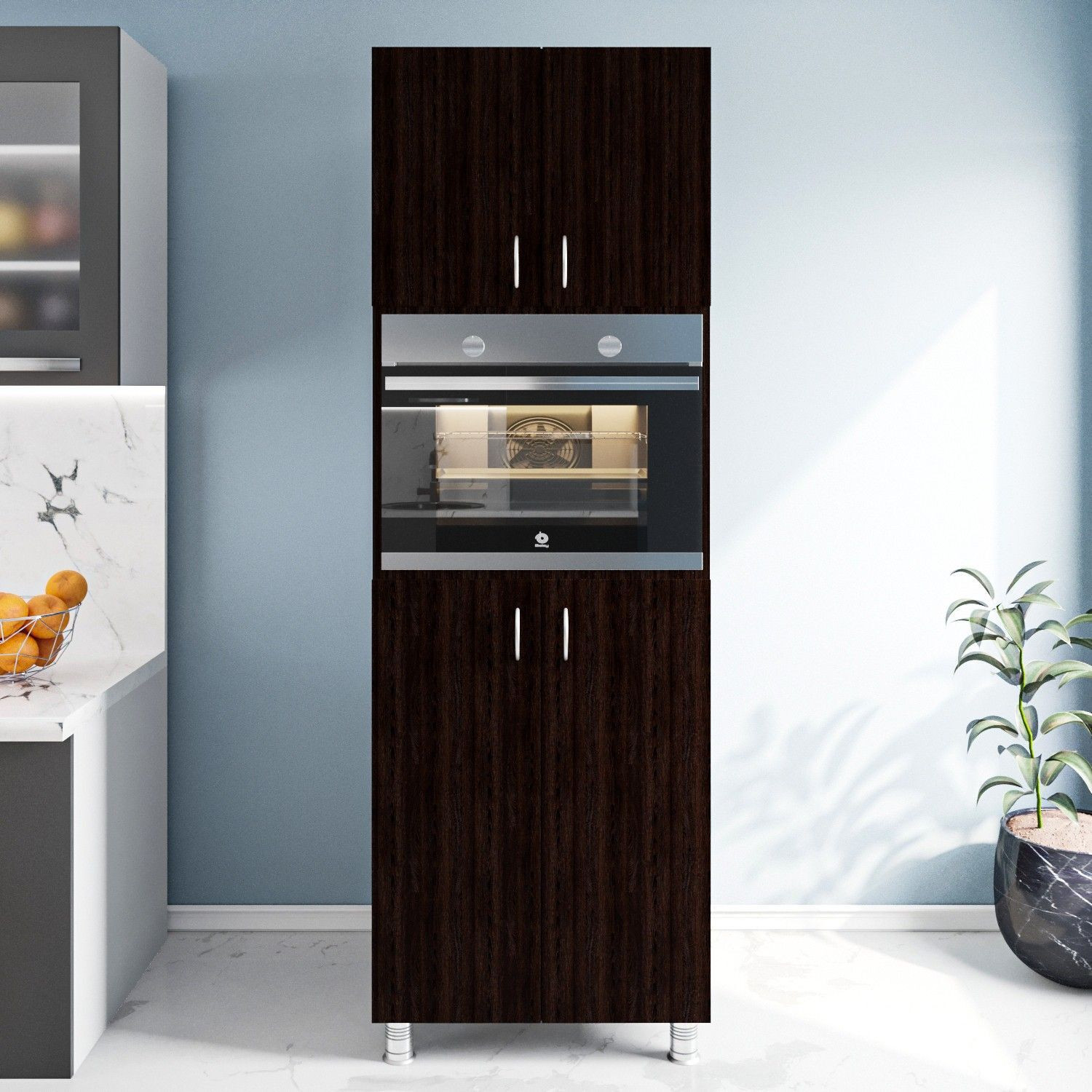 Image of Spyder Craft Wall Mounted Kitchen Cabinet 4 Door with 2 Open Shelves Storage for Home Kitchen Engineered Wood Kitchen Cabinet (Finish Color - Grey, DIY(Do-It-Yourself))